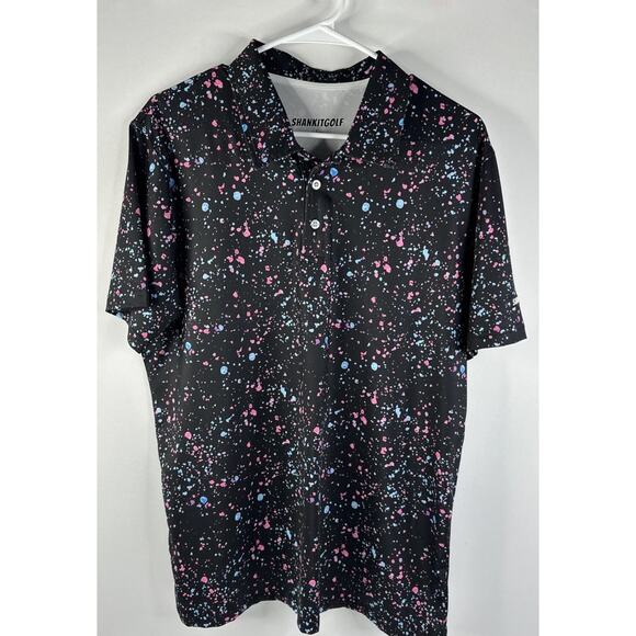 Shank It Golf Polo Shirt Mens Large Black Abstract Stretch Outdoor Casual Adult* - Picture 1 of 8